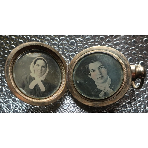 303 - Victorian Pinchbeck circular double photo locket  engraved 'Adaline' and a Victorian seed pearl set ... 