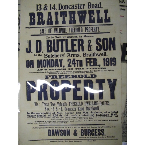 218 - 'Braithwell Sale Of Valuable Freehold Property' property sale poster for J D Butler & Son, 77cm x 52... 