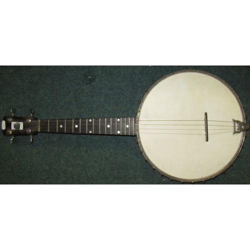 240 - Quality left handed banjolele c.1920s with open back and 30 drum tuning lugs