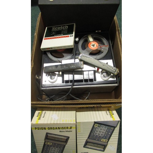 244 - Ferguson reel-to-reel tape recorder with tape, Scotch magnetic tape reel, Psion Organiser II pocket ... 