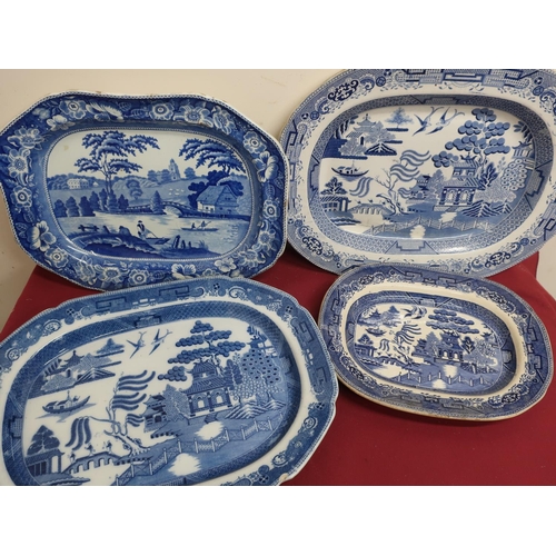 26 - Victorian rectangular meat plate, blue & white transfer printed with figures boating in a landscape,... 