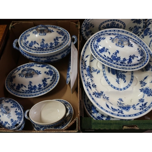 27 - Collection of Minton Delft pattern dinnerware, incl. large meat platter, tureen, three smaller turee... 