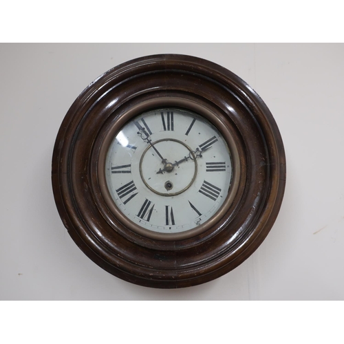 347 - Early 20th C wall clock with circular Roman dial and moulded door, single train movement