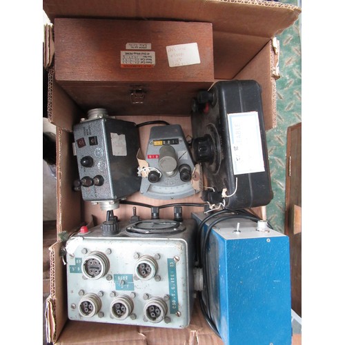 255 - Cambridge Instrument & Co Ltd AC range box, and an interconnecting testing box and other various ele... 