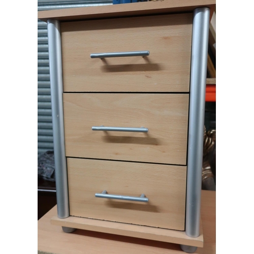 382 - Beech laminate wardrobe with two doors above a drawer W71cm H133cm D45cm, and a similar three drawer... 