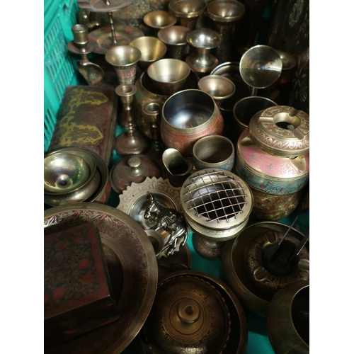 384 - Large collection of early 20th C Indian brassware including Elephant bells (25), vases cigarette box... 