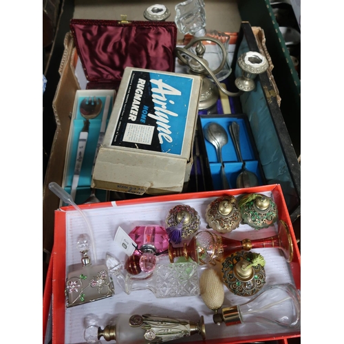 387 - Collection of various scent bottles, stainless steel and EPNS cutlery, Airlyne home rug maker (boxed... 