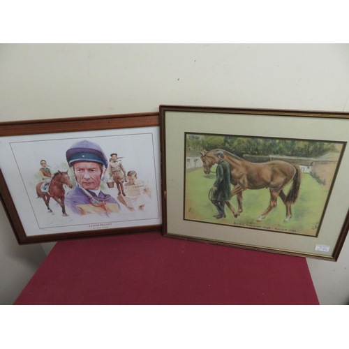 292 - Gary Keane 'Lester Piggott' Ltd.ed. colour print 303/495 signed by both, 34cm x 49cm and Pastel stud... 