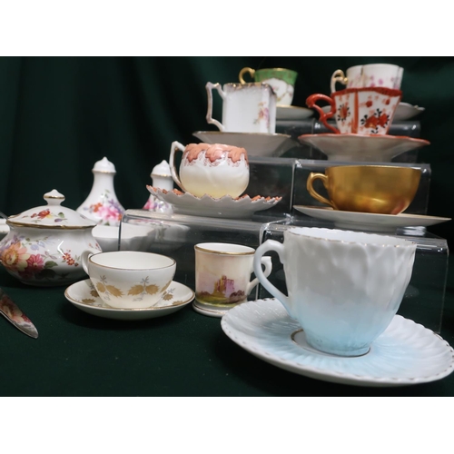 32 - Collection of miniature teacups & saucers including Coalport and Royal Adderley, and a miniature con... 