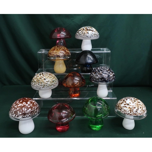 45 - Wedgwood glass mushrooms in various colours and designs, H10cm (11)
