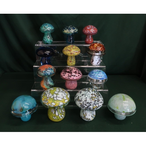 47 - Glass mushroom in various colours, sizes and design by Langham glass, M'dina and Laugharne glass and... 