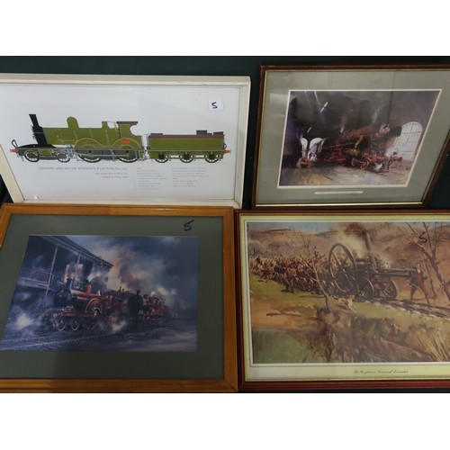 312 - Selection of various framed coloured railway locomotives prints, including LSWR No.563, The Sole Sur... 