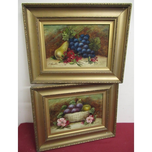 139 - E Chester (Early 20th C): Pair of still life studies of fruit and flowers, oils on board, signed, 19... 