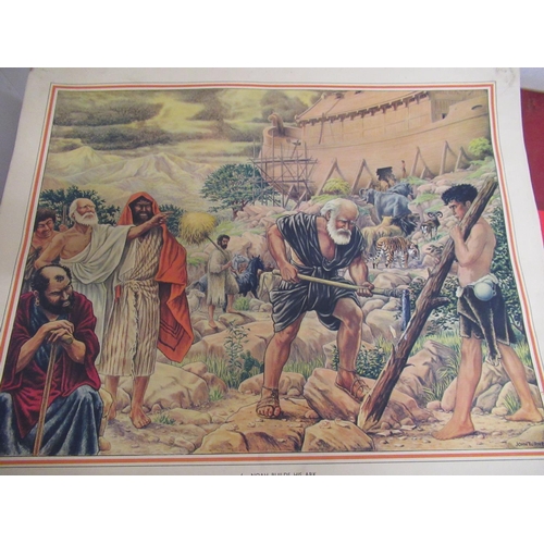 143 - Enid Blyton Bible pictures - New and Old Testaments, colour prints, unframed H43cm W54cm