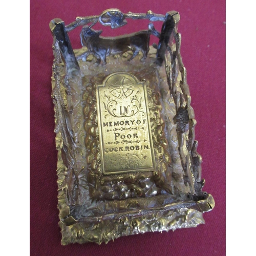 66 - W. Avery & Son Victorian brass pin/needle holder, in the shape of a grave and casket, hinged lid 