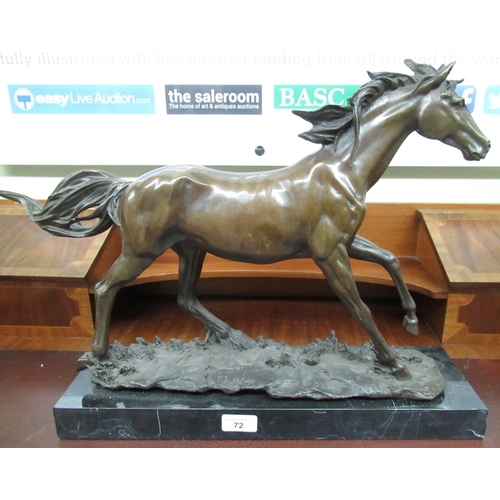 72 - After P.J. Mene (1810-1879), patinated bronze model of a galloping horse, on naturalistic base and p... 