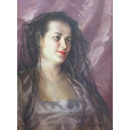 289 - A.G. McManus (British, 20th century): Head and shoulder portrait of a Spanish beauty, oil on board, ... 