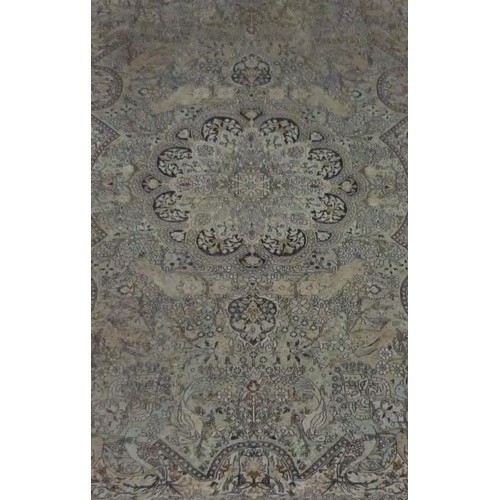 104 - 20th Century traditional Middle Eastern patterned rug,  pastel green ground central medallion floral... 