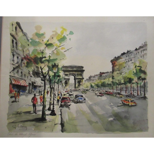 370 - G. Lueland Lelong (20th C): Parisian Street Scenes, colour prints, titled in pencil, 27cm x 32cm (9)