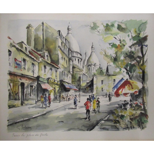 370 - G. Lueland Lelong (20th C): Parisian Street Scenes, colour prints, titled in pencil, 27cm x 32cm (9)