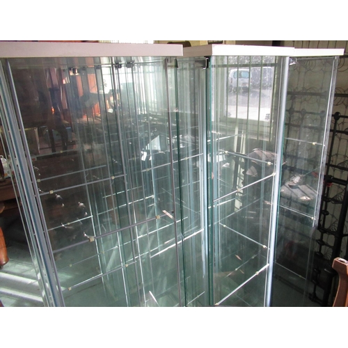 337 - Three modern glazed display cabinets, each with three shelves, W43cm D37cm H162