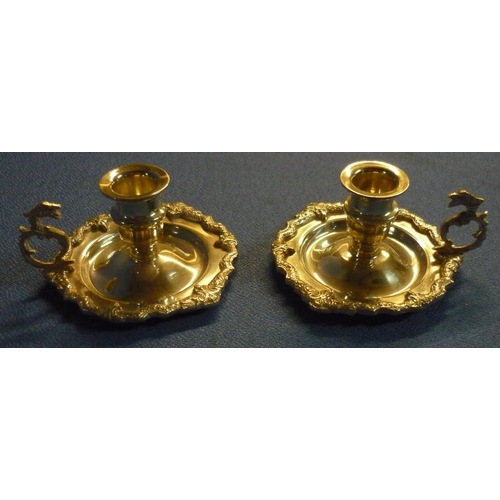 214 - Pair of white metal Eastern chamber sticks with dragon shaped handles c.1965, impressed marks, H5.5c... 