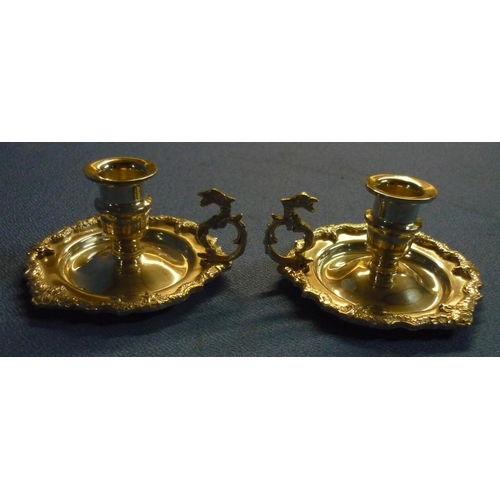 214 - Pair of white metal Eastern chamber sticks with dragon shaped handles c.1965, impressed marks, H5.5c... 