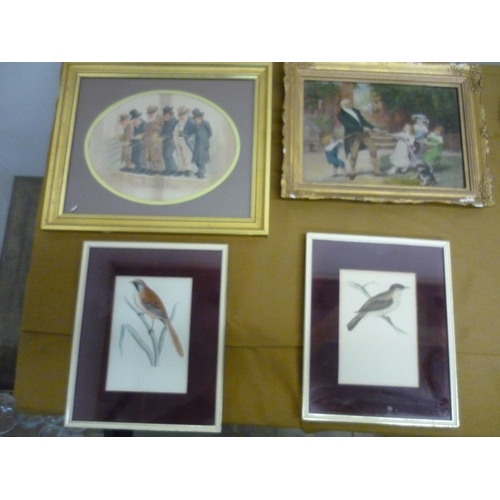 215 - Gilt framed Crystoleum, framed print The Band Of Hope, and a pair of framed & mounted bird prints of... 