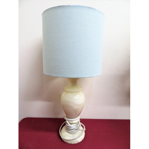 229 - Italian alabaster turned table lamp, H44cm with shade