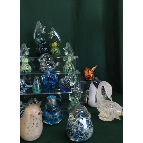 66 - Collection of Mdina glass animals and figures: seahorses, elephants, apple, swan and birds (13) and ... 