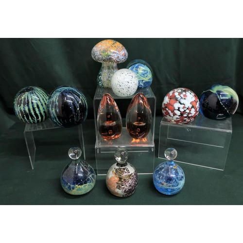 76 - Collection of multicoloured glass paperweights in various styles including Wedgwood and M'dina (12)