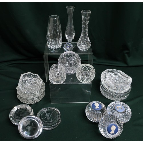 124 - Collection of glass vases including Webb & Corbett and other, collection of ashtrays including Water... 