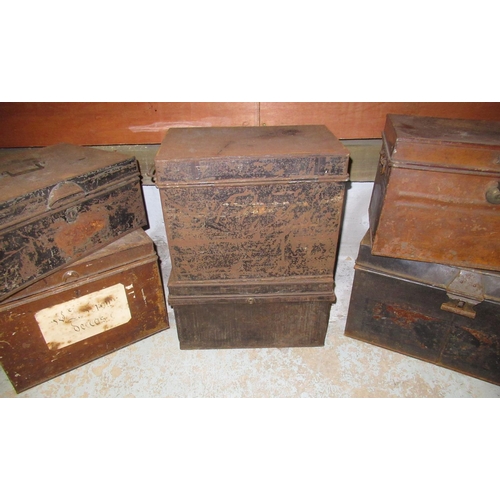 216 - Six 20th C japanned metal deed boxes