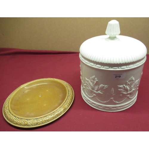 219 - Victorian style creamware large cheese dome and a treacle glazed bread plate (2)