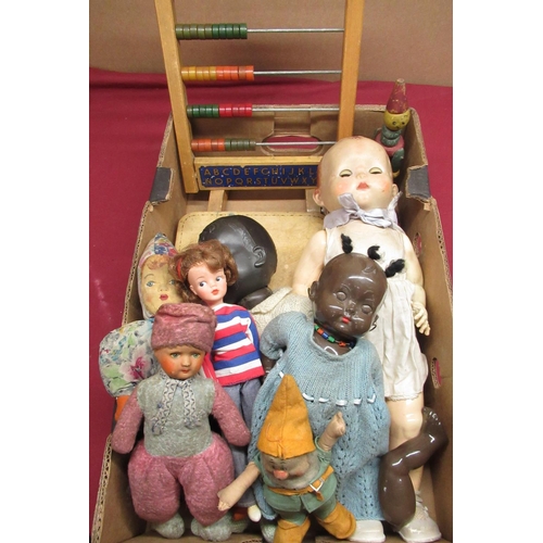 227 - Collection of seven various Vintage dolls a cased 1950s manicure set and an abacus