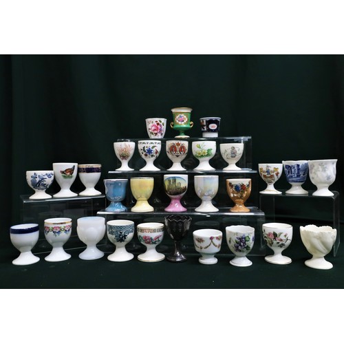 132 - Collection of egg cups by New Chelsea, Shelley, Royal Crown Derby, Spode, Wedgwood, Coalport, Grosve... 