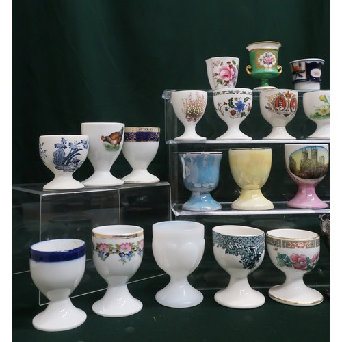 132 - Collection of egg cups by New Chelsea, Shelley, Royal Crown Derby, Spode, Wedgwood, Coalport, Grosve... 