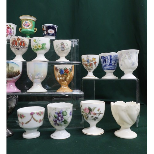 132 - Collection of egg cups by New Chelsea, Shelley, Royal Crown Derby, Spode, Wedgwood, Coalport, Grosve... 