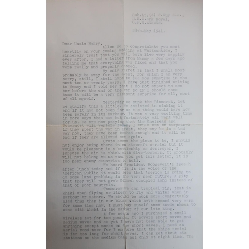 31 - Interesting and historical letter from a sub lieutenant (A) F Guy RM form HMS Arc Royal 1941, regard... 