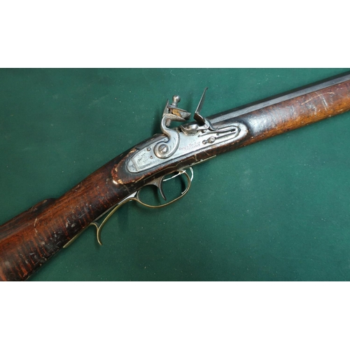 98 - American flintlock Plains rifle by Henry Parker with 30 inch heavy octagonal barrel, with fixed fore... 