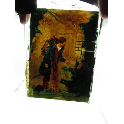 243 - 19th C Crystoleum depicting a traveller looking in a tavern window, W10.5cm H14.5cm