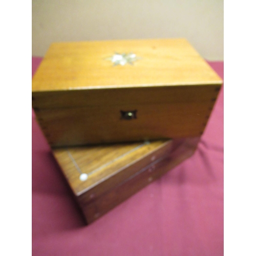 112 - Victorian rosewood sewing box with white metal and mother of pearl inlay and a mahogany box with aba... 