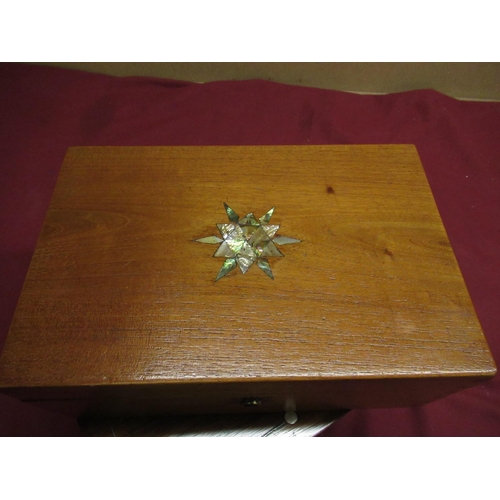 112 - Victorian rosewood sewing box with white metal and mother of pearl inlay and a mahogany box with aba... 