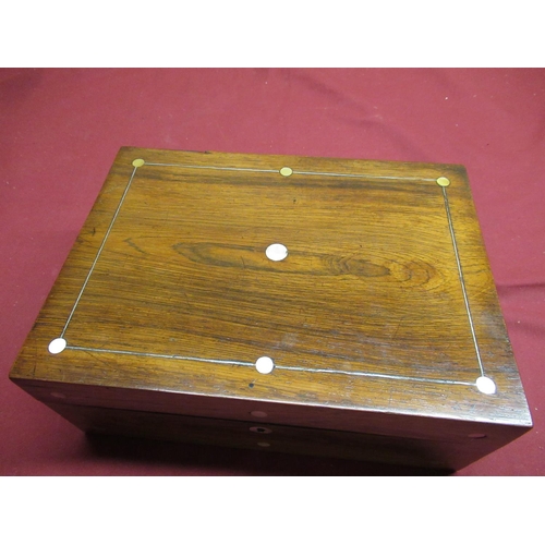 112 - Victorian rosewood sewing box with white metal and mother of pearl inlay and a mahogany box with aba... 