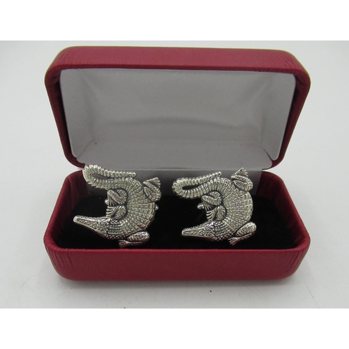 80 - Pair of silver alligator cufflinks stamped sterling