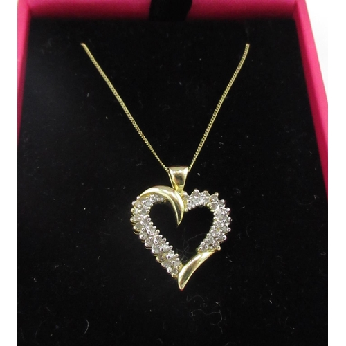 82 - 14ct Yellow gold and diamond heart shaped pendant necklace, L.25cm