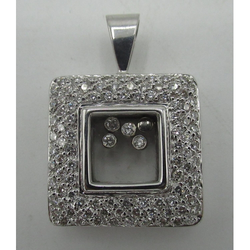 87 - White gold Chopard-style dancing diamond pendant