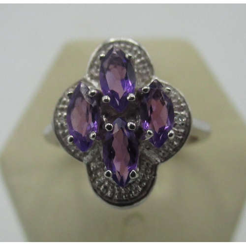 92 - Silver and amethyst dress ring stamped 925 Size N