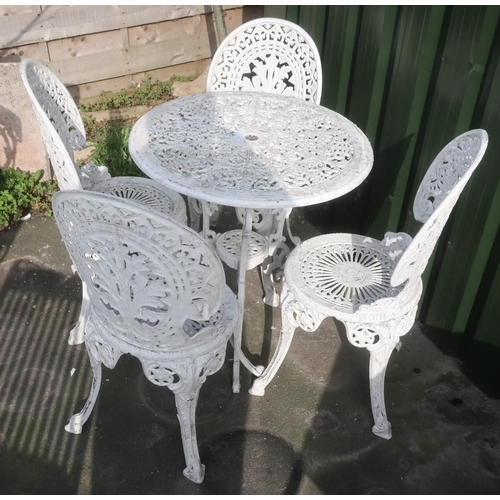 1 - Set of garden furniture including a table and four chairs in white painted alloy