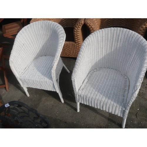 8 - Pair of white painted wicker conservatory chairs